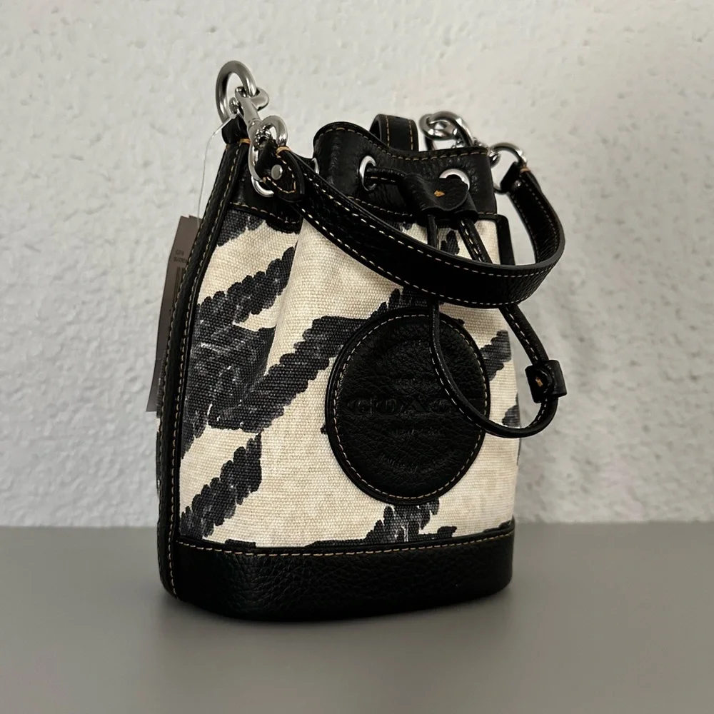 NWT COACH Mini‎ Dempsey Bucket Bag With Houndstooth Print And Patch
